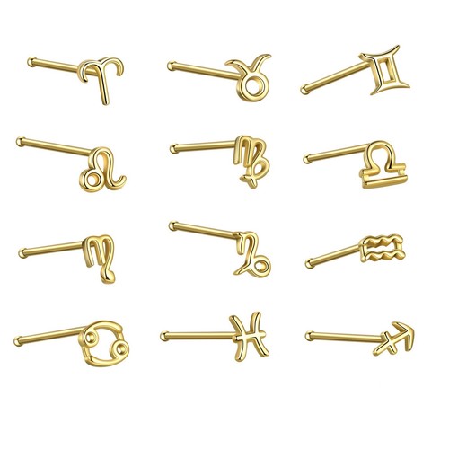 Sterling Silver Twelve Constellations 24G Nose Bone Ring Piercing Stud - Picture 10 of 22