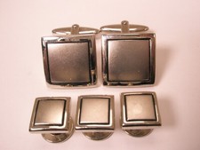 Silver Tone  Black Square Formal Vintage Cuff Links  Tux Prom Shirt Studs r11