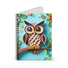 Spiral Notebook Ruled Line 3D Owl Sitting on a Branch Quilling Design 4