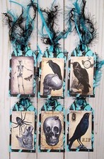 6 Gothic Halloween Handmade Gift Tags Scrapbooks Junk Journals Crafts Bookmarker