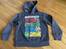 Nintendo Super Mario Hoodie Boys Hooded Sweatshirt Sz 5/6 Gray