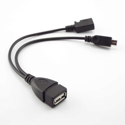 Micro 5Pin Male Female to USB Female 2 in 1 Host OTG Cable Y Splitter Power Cord