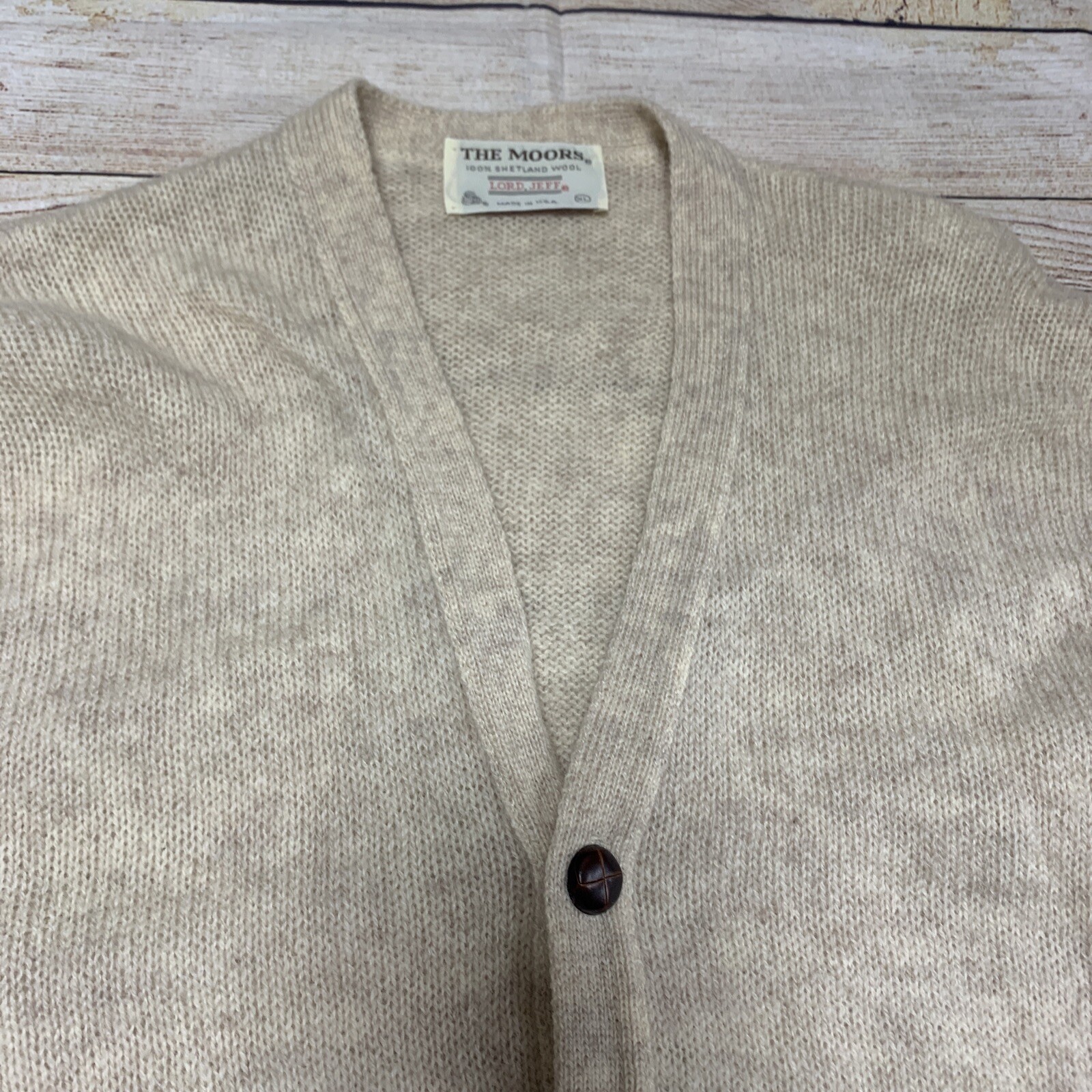 The Moors Lord Jeff Cardigan Sweater Knit Beige Mens XL Shetland Wool