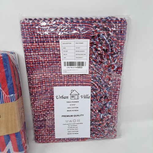 Urban Villa Napkin Set 12 Pack 20x20" Table Runner 14x72" Cotton Red White Blue - Picture 4 of 18