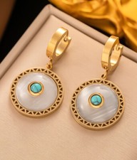 Mother of Pearl  Turquoise Evil Eye Hoop Earrings