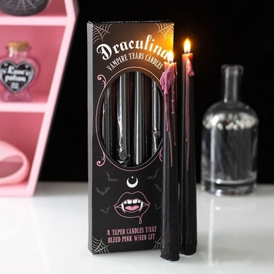 Draculina 4er Set verpackt Gothic Vampir Tränen schwarz & rosa Spitzkerzen