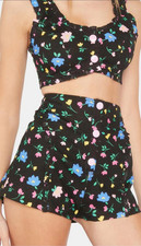 For Love Lemons Women's Floral Crop Top Shorts Set Black Blue Pink XL