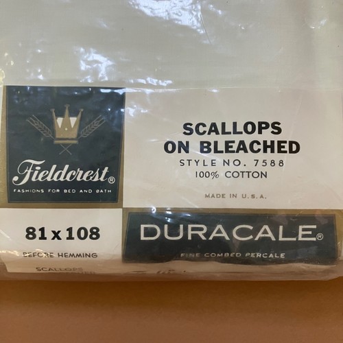Vtg Fieldcrest Duracale Scalloped Edge Flat Sheet Bleached Cotton Full 81x108 - Picture 2 of 6