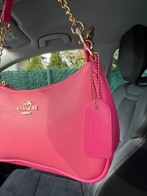 y2k COACH pink ハートショルダーハンドバッグ Trendy y2k vintage hot pink fuchsia Coach bag with flower charm | eBay