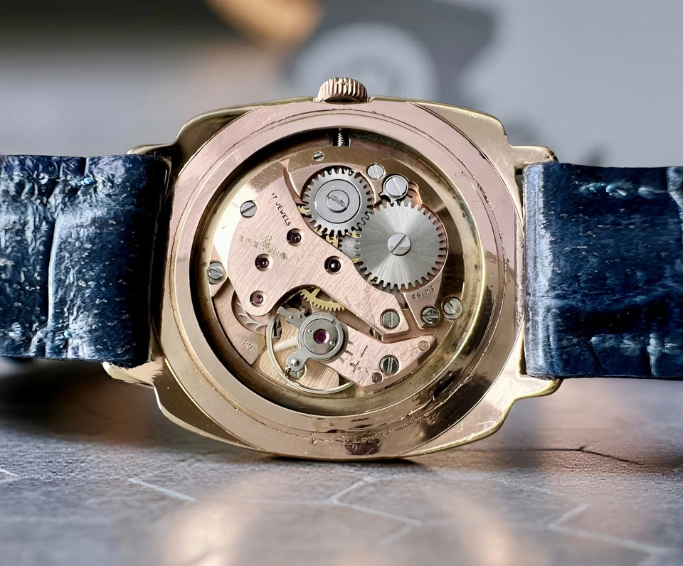 CALENDARIO GENEVE WIDELING DE COLECCIÓN 34,5mm Ø ESFERA AZUL CAJA CHAPADA EN ORO DE 1950 Foto 4 de 4