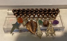 Vintage French Spring Loaded Hair Clip Barrette Bronze Tone With Dangle Charms