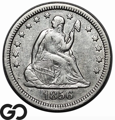 1856 Seated Liberty Quarter, Choice XF