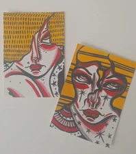 OOAK ACEO 2/1 Figurative Art Card Set By ESS22, 3.5 x 2.5 in., Unframed