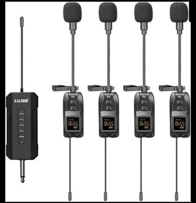 ES-384 4-Channel UHF Wireless Lavalier Microphone System, 4 Lapel Mics, 164ft...