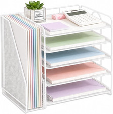 Desk Organizer, 5-Tier Paper Organizer Letter Tray, White