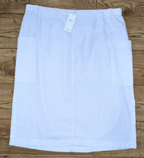 M S Soft White Easy Iron Linen Rich Elastic Waist Cargo Utility Skirt 24 regular