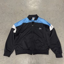 Vintage Puma Jacket Mens L Blue Black White Retro Track Full Zip Taiwan 80s 0107