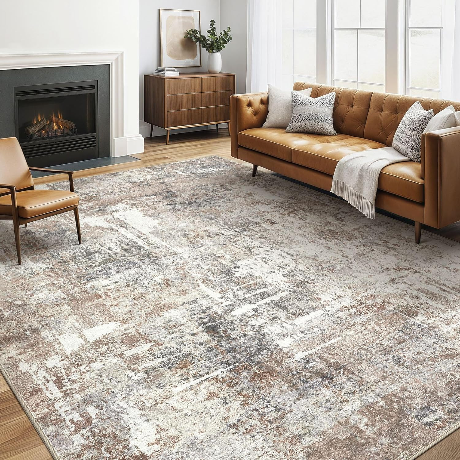 Area Rug Living Room Rugs: 5X7 Washable Large Abstract Modern Soft Stain Resista