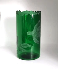 Cynthia Myers handblown sand-etched art glass  Sea Turtle vase Signed