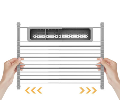 Expandable Roll Up Dish Drying Rack W Storage Basket Grey Up To 21.46  Sink Drai