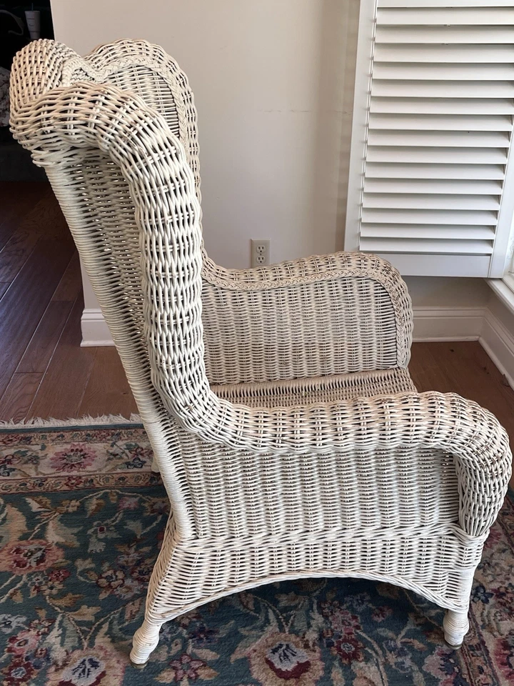 Sillón vintage victoriano Shabby con respaldo de mimbre y ratán Foto 2 de 4