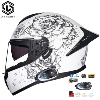 Full Face DOT Motorcycle Helmet Built-in Camera Bluetooth Intercom Headset