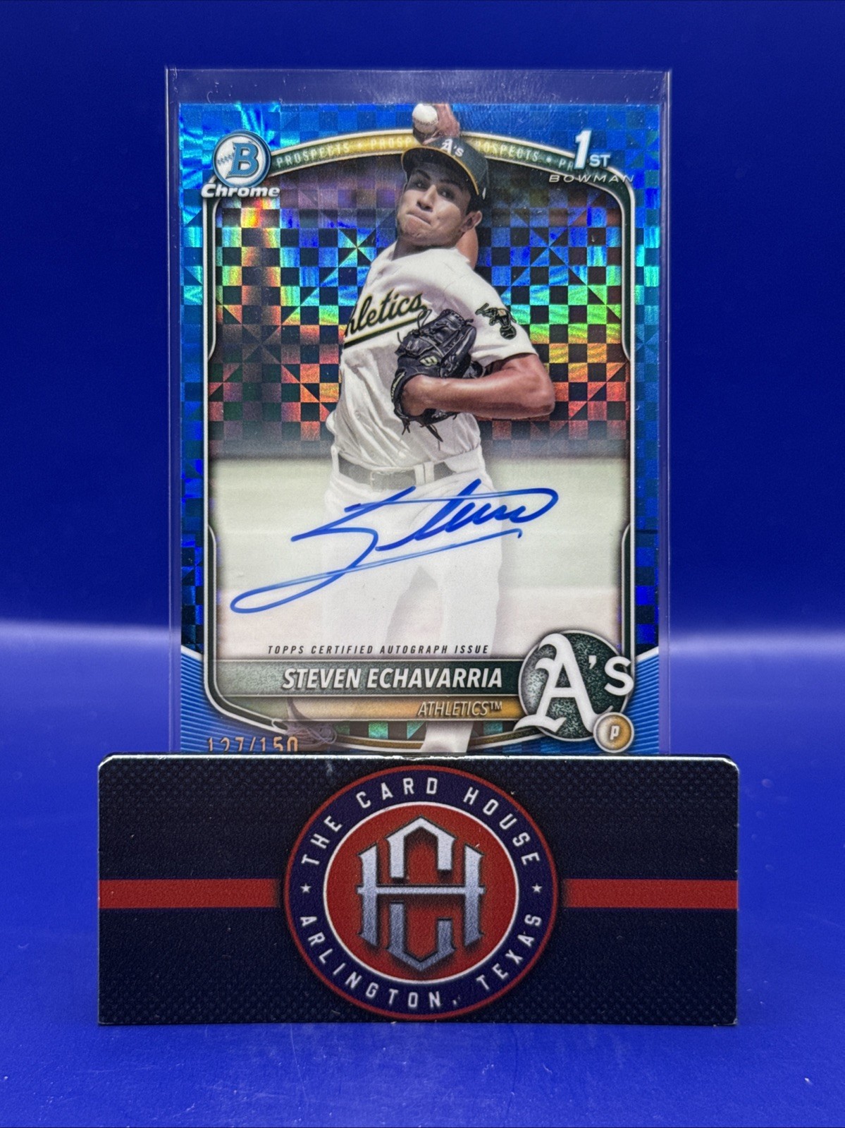 2025 Bowman Chrome Steven Echavarria 1st Blue X-Fractor Auto /150 Athletics ZZ1