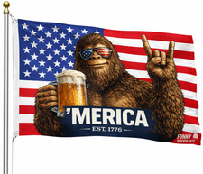 &rsquo;Merica Bigfoot Flag EST 1776 Patriotic USA 3x5 ft Funny Beer Banner Funny Flag