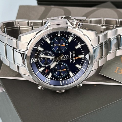 #ad Men#x27;s Bulova 96B256 Marine Star Chronograph Blue Dial Quartz Watch 43mm $166.68