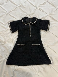 Girls Black Boucle Dress Size 7/8 with Pearl Detail
