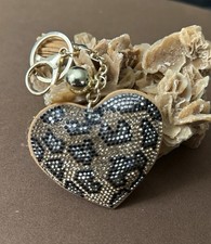 Gold/Black Rhinestone Heart Animal Print Key Chain, Charm