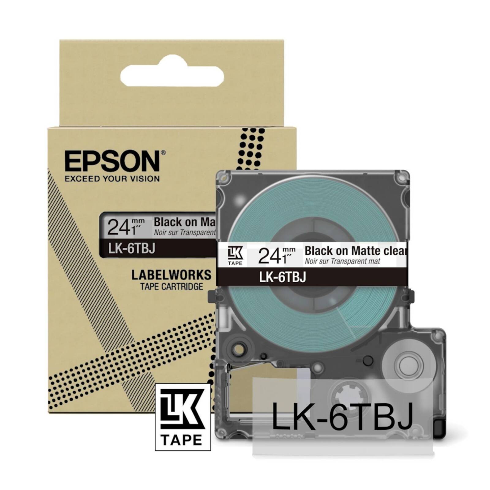 Original Epson LK-6TBJ Black on Matte Clear 24mm Label Tape Cartridge (C53S67206