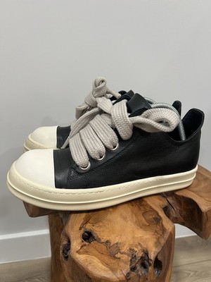 Rick Owens Jumbo Lace Ramones Men's Black White Leather Casual Sneakers Sz 10 Us