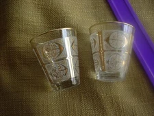 (2) Mid Century Libbey embossed / gold trim bar glasses