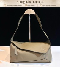 Loewe Puzzle Hobo Medium Beige Leather Silver HW Shoulder Bag Preowned Authentic