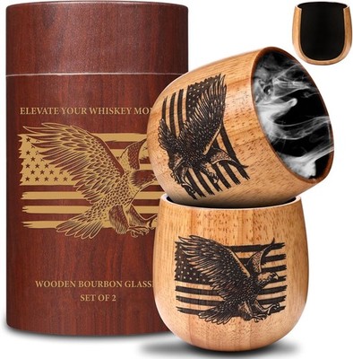 Original Oak Charred Whiskey Glass - Handcrafted Engraved Oak Whiskey Tumbler, U
