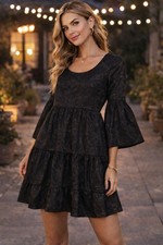 Black Metallic Rose Jacquard Babydoll Dress M Bell Whimsigoth Witchy Emo Y2K