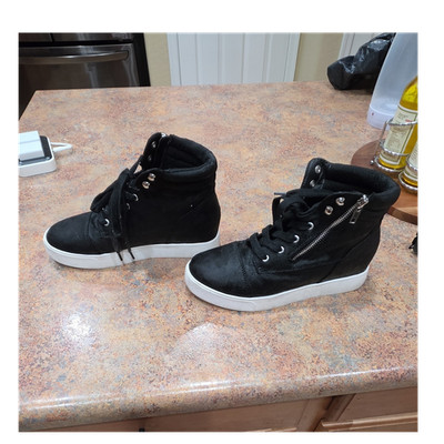 Soda Black Ankle Bootie Wedge Zipper Lace Up Women's Size 9 Man Made