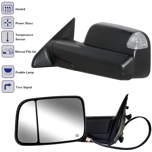 Towing Mirrors For 2013-2018 Ram 2500 3500 Power Heated Signal Puddle Lamp LH RH