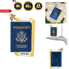 Travel Passport Glass Ornament Christmas Tree Handcrafted Holiday Decor