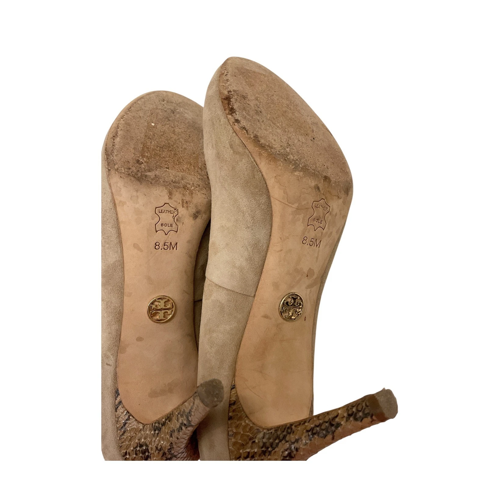 Scarpe decolte scamosciate tacco pelle di serpente classiche festa carriera Tory Burch 8 5