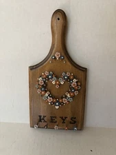 Wooden Key Holder with Floral Heart Design With Painted Nails