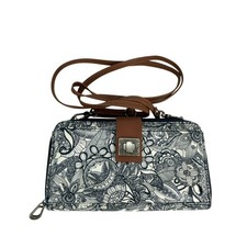 Sakroots Crossbody Smartphone Wallet Purse Blue Floral Zip Organize