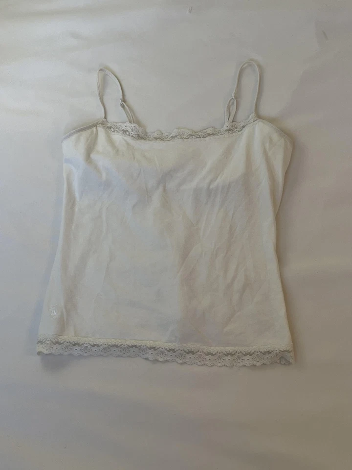 Vintage Ralph Lauren Lace Camisole Tank Womens M White Jersey Adjustable Strap - Image 1 of 4