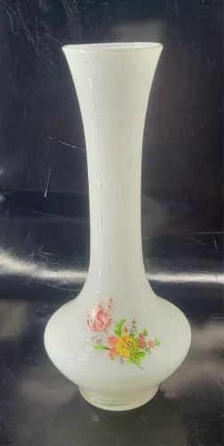 8" Frosted Glass Floral Hand Painted Vase