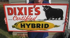 Large Dixie's Certified Hybrid Farm Feed & Seed Hardware Store Advertising Sign