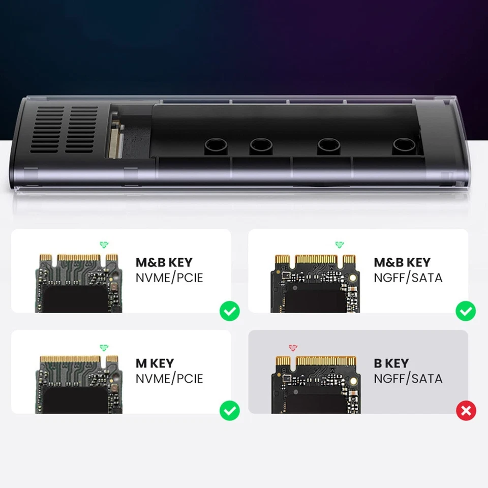 NVMe Enclosure and M.2 SATA SSD Adapter USB C 3.2X2 10Gbps for M-Key and B&M Key - Image 2 of 4