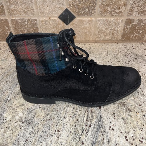 Cole Haan Men 13 Air Blythe Cap Toe Boots Black Suede Leather Plaid C09658 NIB