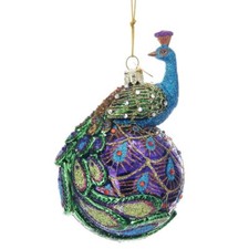 Noble Gems PEACOCK Glass Christmas Ornament, 5" Tall, by Kurt Adler