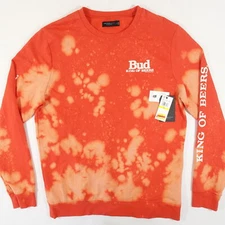 JUNK FOOD CLOTHING TIE DYED RED MEDIUM BUD KING OF BEERS SWEATER MENS NWT NEW